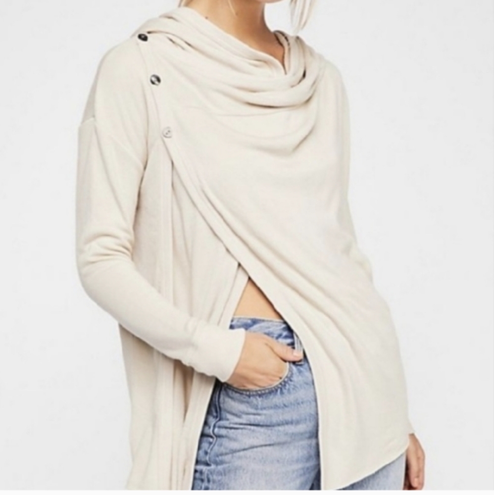 Free People Cream Draped Button-Shoulder Tunic